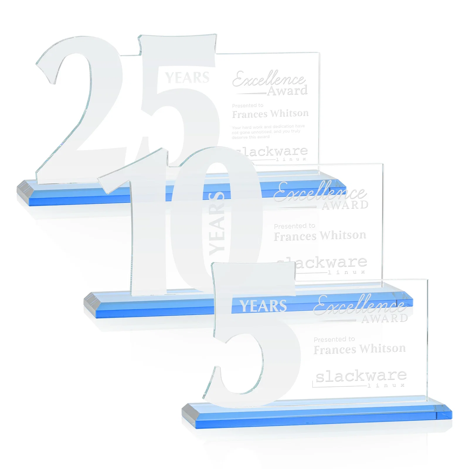Custom Starfire Crystal Years of Service Award with a Sculpted Number, awards for donor appreciation