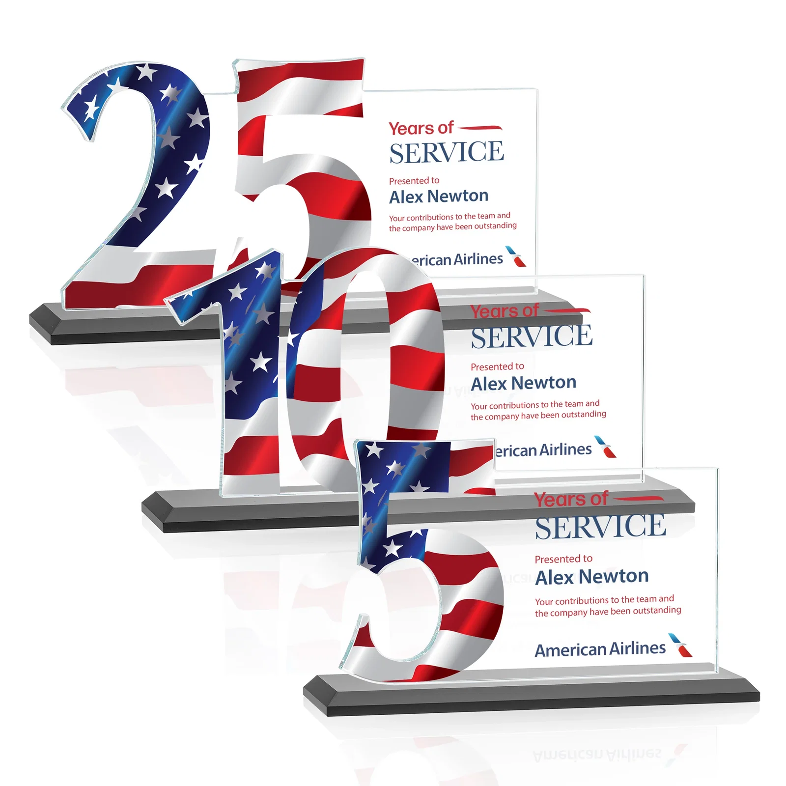 Customized Starfire Crystal Years of Service Award with a Sculpted Number, awards for safety achievement programs