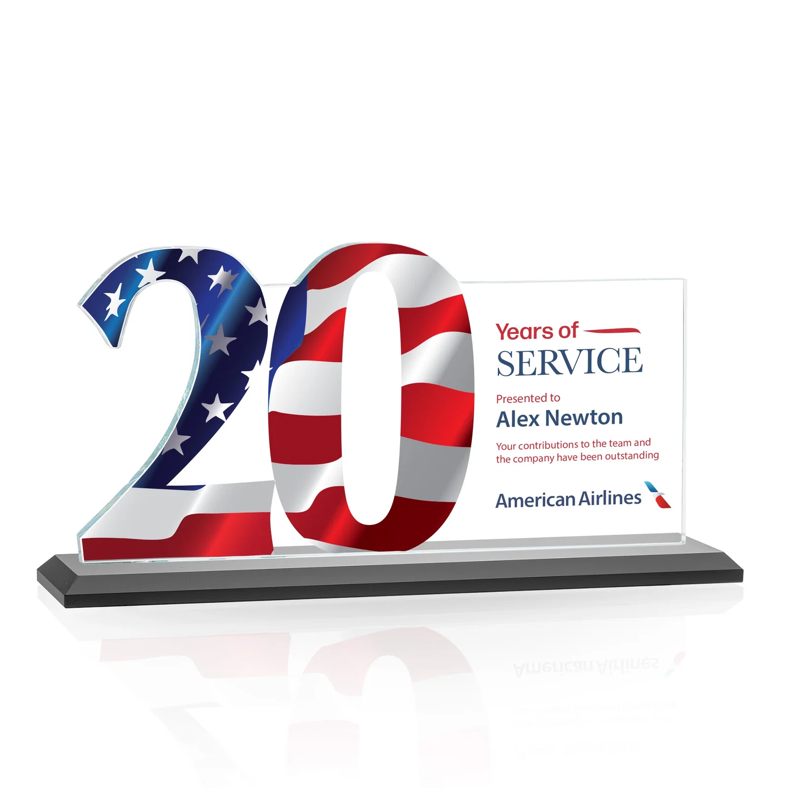 Custom engraved Starfire Crystal Years of Service Award with a Sculpted Number, awards for employee recognition