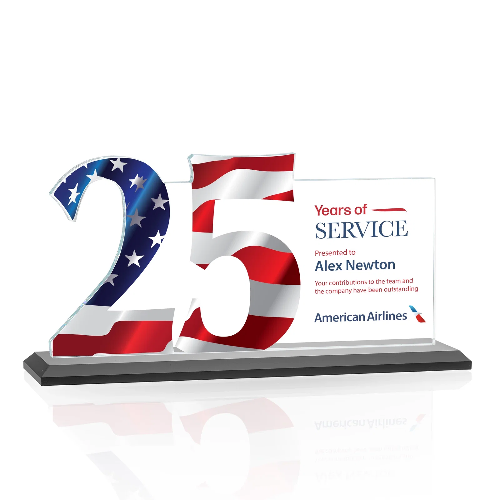 Custom engraved Starfire Crystal Years of Service Award with a Sculpted Number, awards for corporate award ceremonies