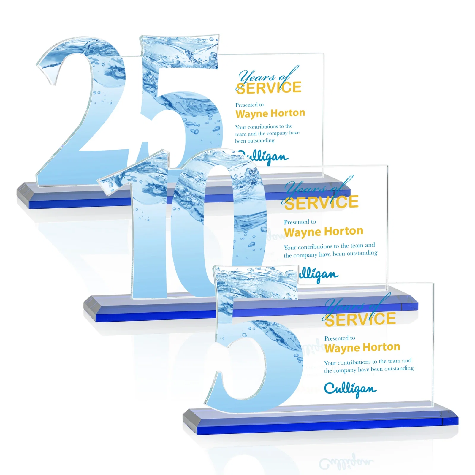 Custom engraved Starfire Crystal Years of Service Award with a Sculpted Number, awards for service anniversary gifts