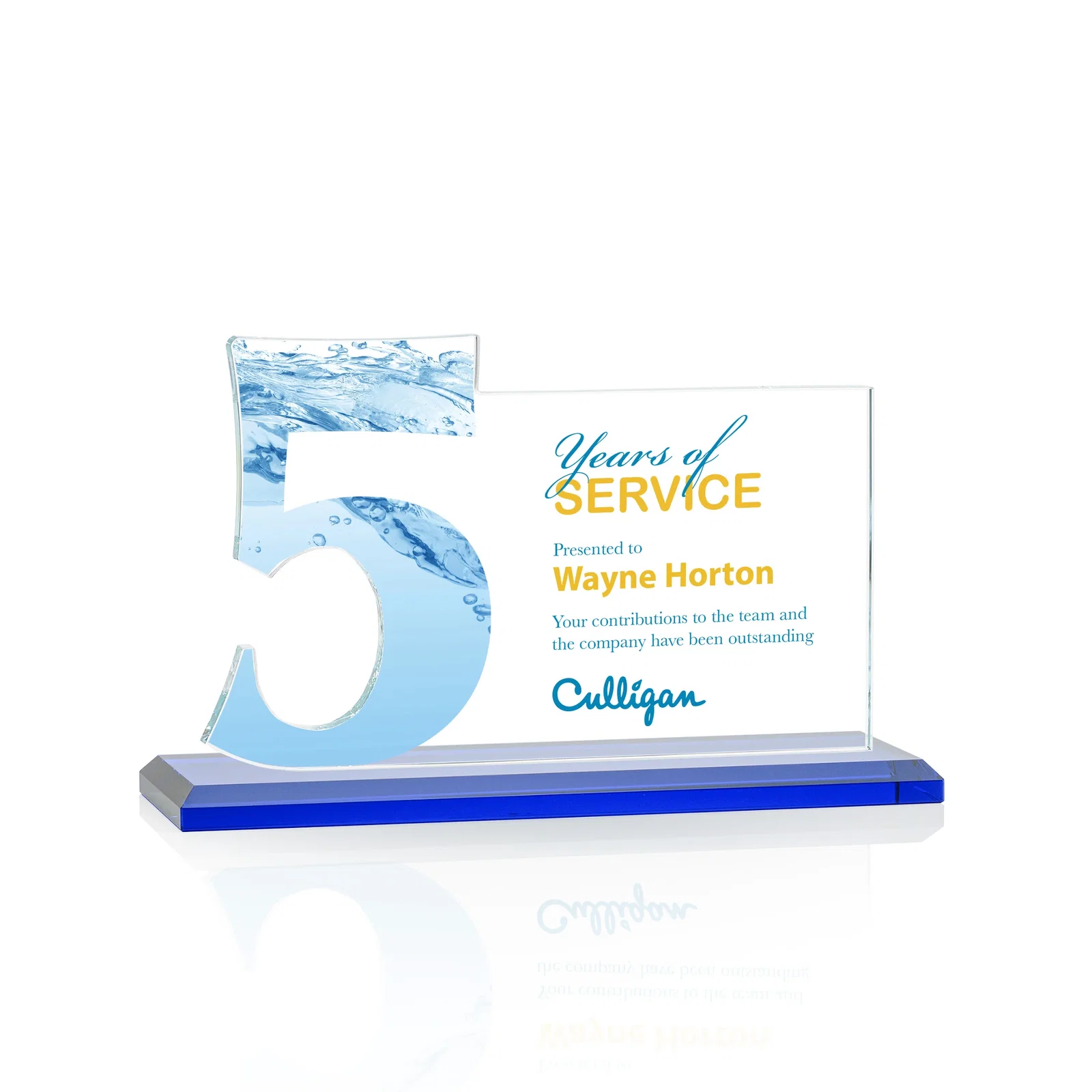 Custom engraved Starfire Crystal Years of Service Award with a Sculpted Number, awards for sales achievement awards