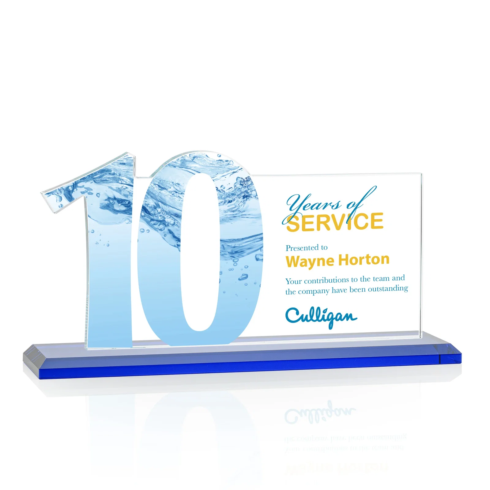 Custom engraved Starfire Crystal Years of Service Award with a Sculpted Number, awards for retirement presentations