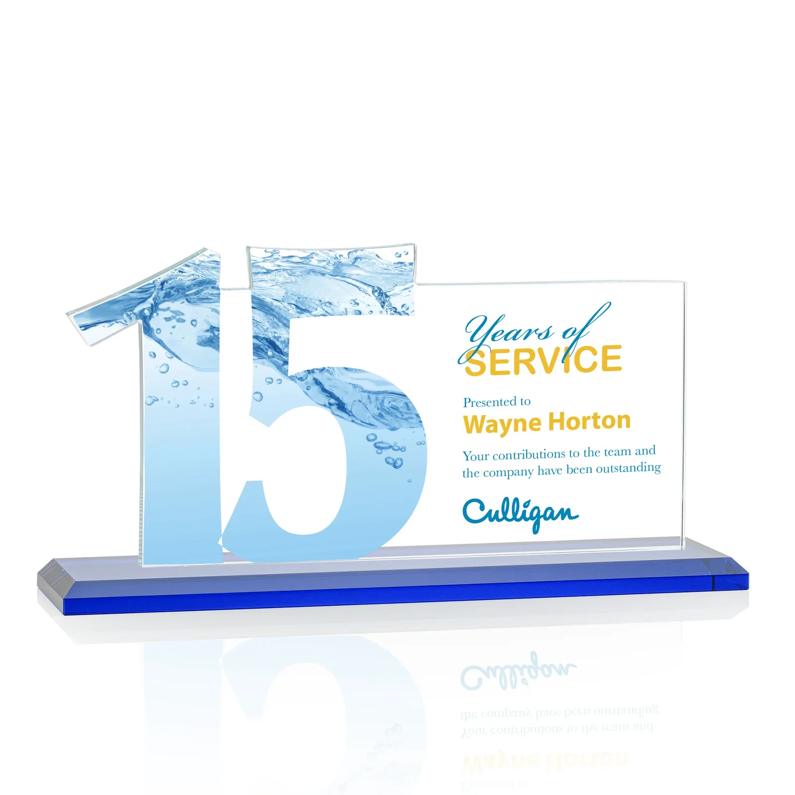 Custom engraved Starfire Crystal Years of Service Award with a Sculpted Number, awards for team milestone celebrations