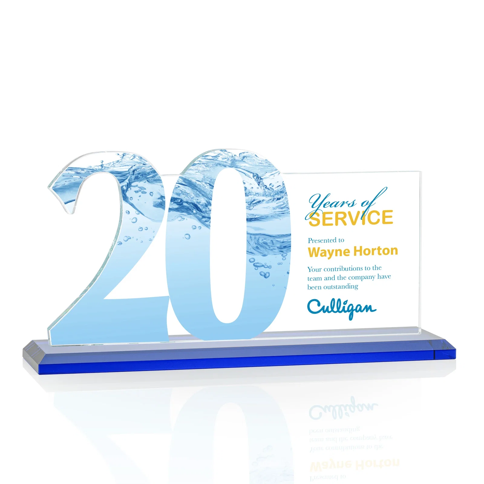 Custom engraved Starfire Crystal Years of Service Award with a Sculpted Number, awards for donor appreciation