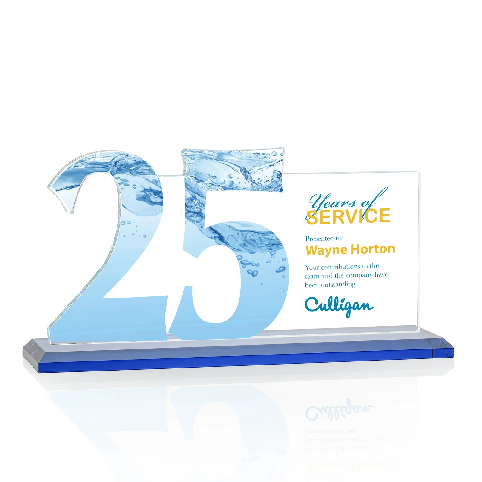 Custom engraved Starfire Crystal Years of Service Award with a Sculpted Number, awards for graduation ceremonies