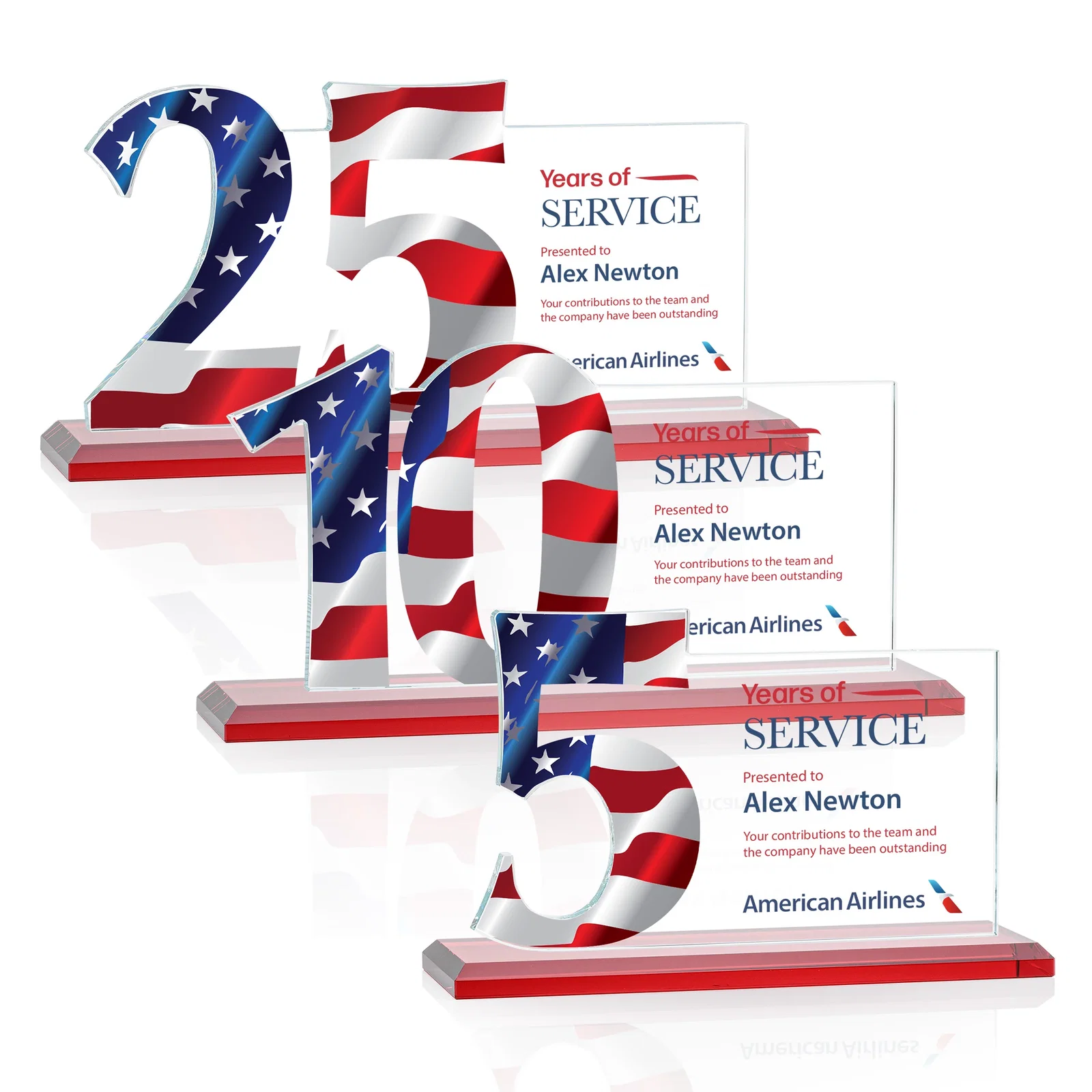 Custom engraved Starfire Crystal Years of Service Award with a Sculpted Number, awards for safety achievement programs
