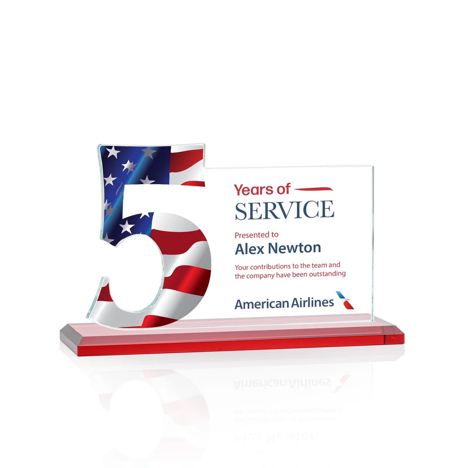 Custom engraved Starfire Crystal Years of Service Award with a Sculpted Number, awards for volunteer appreciation