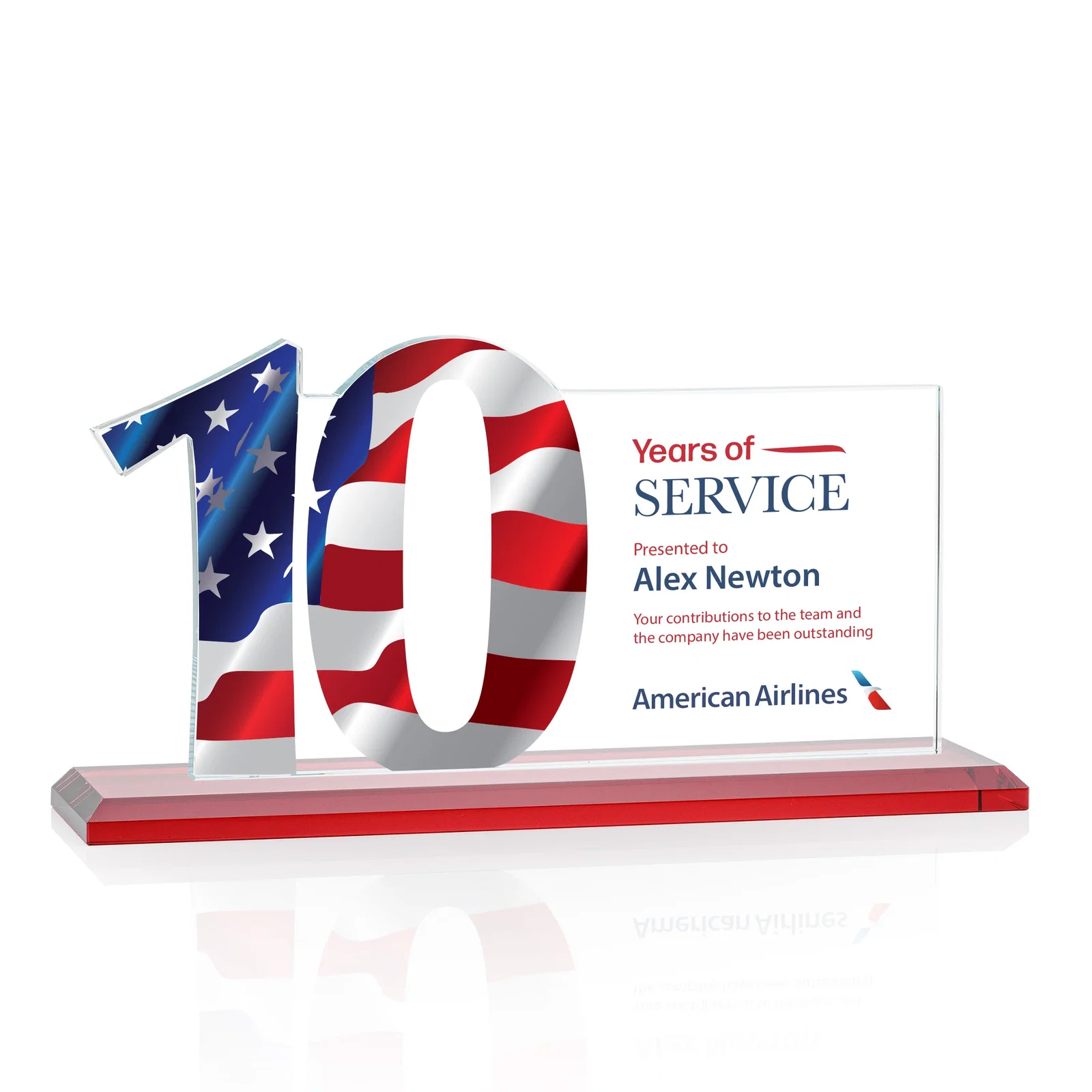 Custom engraved Starfire Crystal Years of Service Award with a Sculpted Number, awards for dealer and partner awards