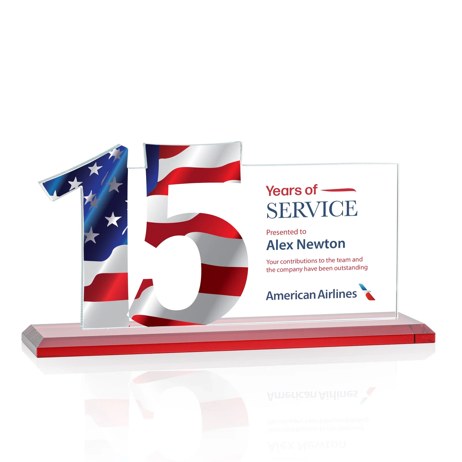 Custom engraved Starfire Crystal Years of Service Award with a Sculpted Number, awards for company anniversary events