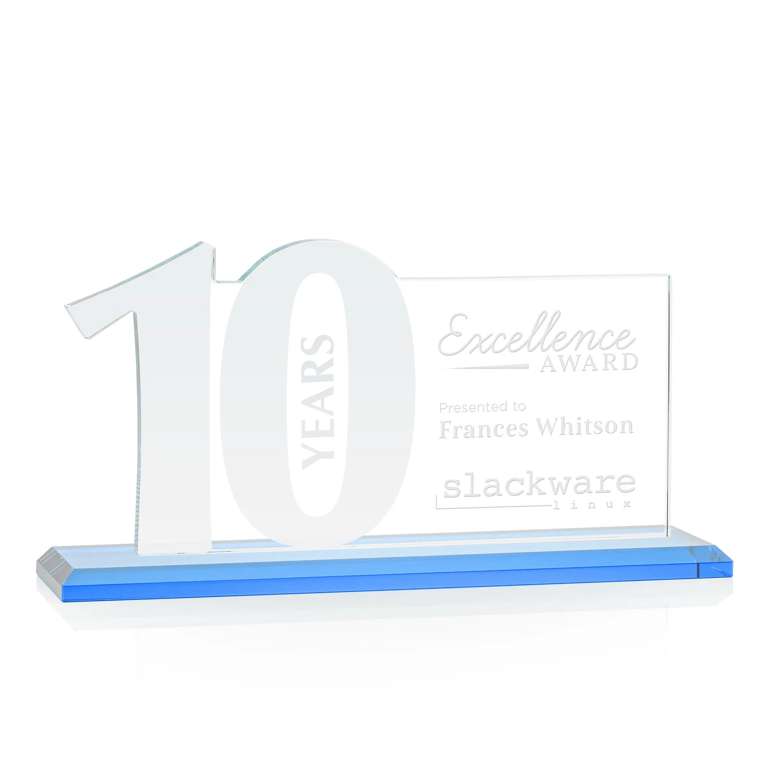 Custom Starfire Crystal Years of Service Award with a Sculpted Number, awards for safety achievement programs