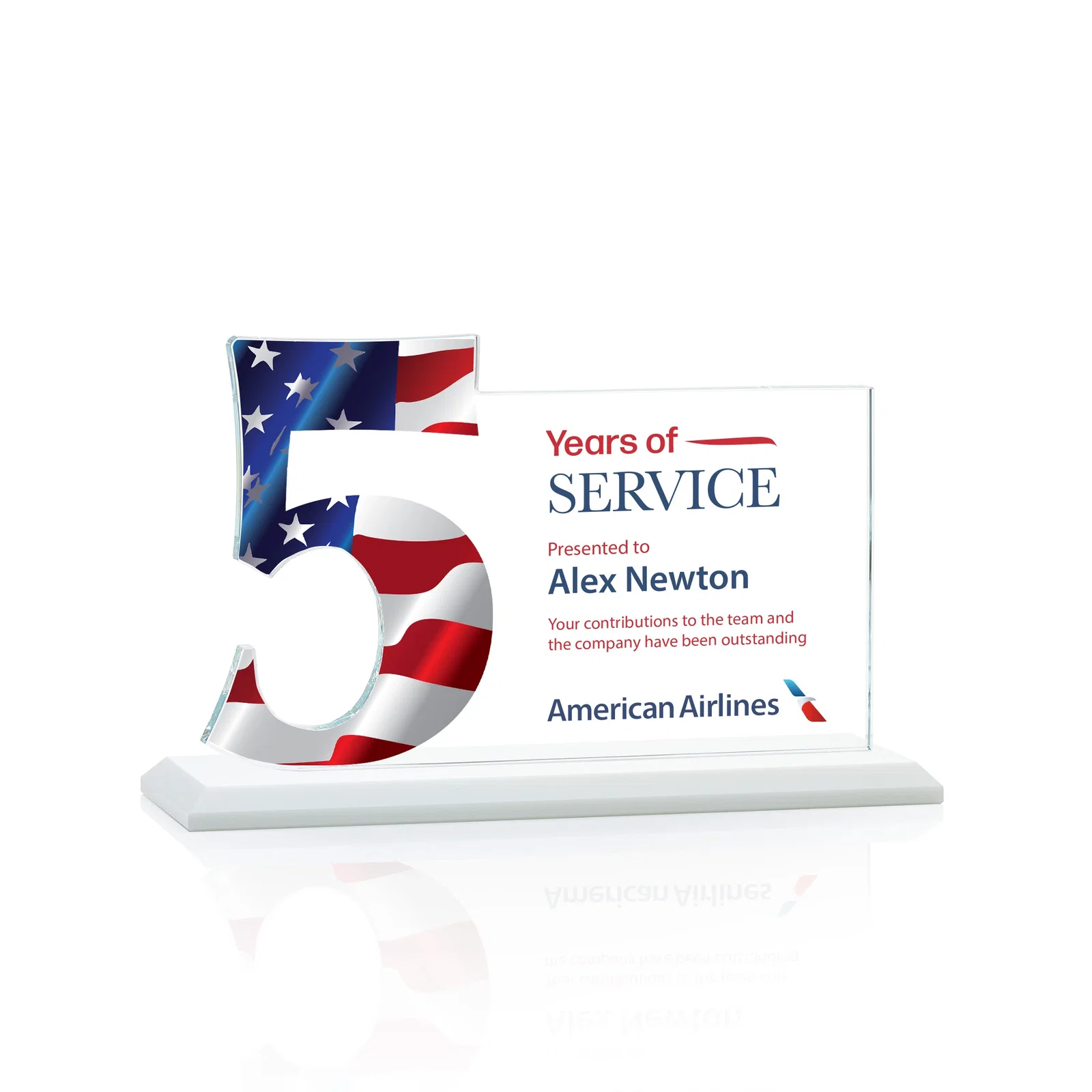 Custom Starfire Crystal Years of Service Award with a Sculpted Number, awards, with your logo for volunteer appreciation
