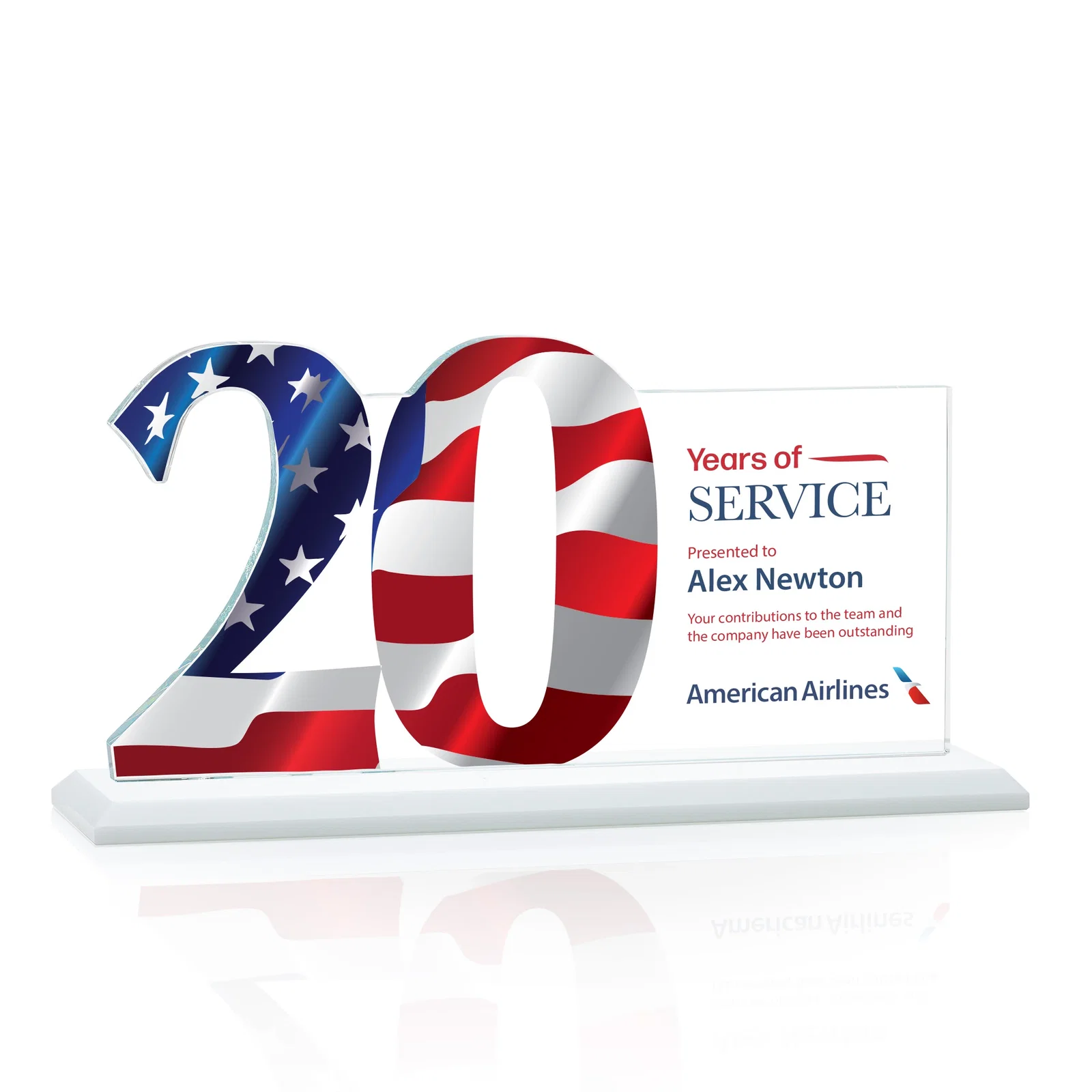 Personalized Starfire Crystal Years of Service Award with a Sculpted Number, awards, with your logo for employee recognition