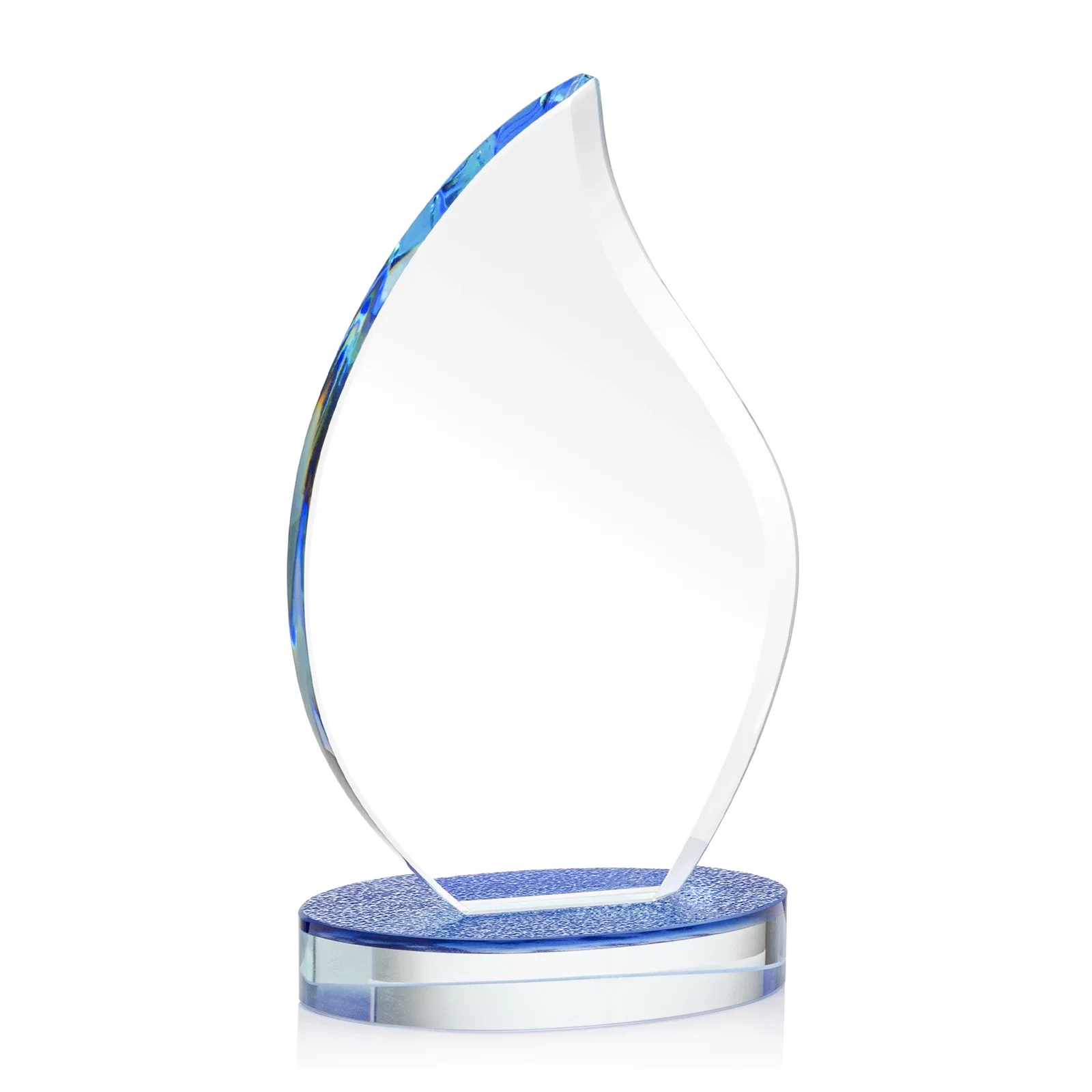 Custom Starfire Crystal Flame Award on Textured Sapphire Base for company anniversary events
