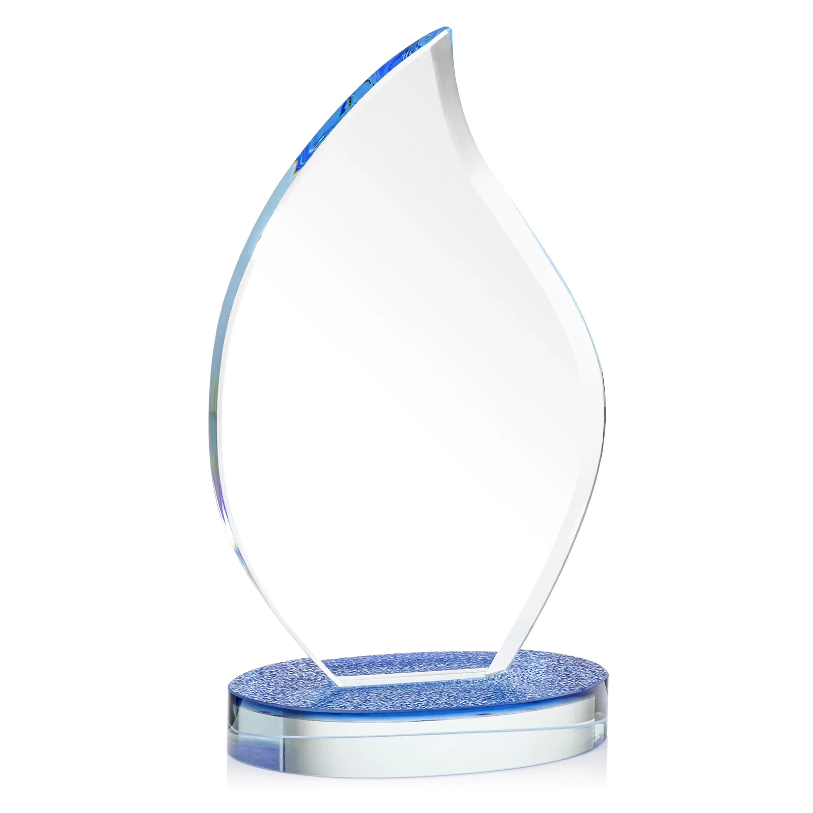 Personalized Starfire Crystal Flame Award on Textured Sapphire Base for employee recognition