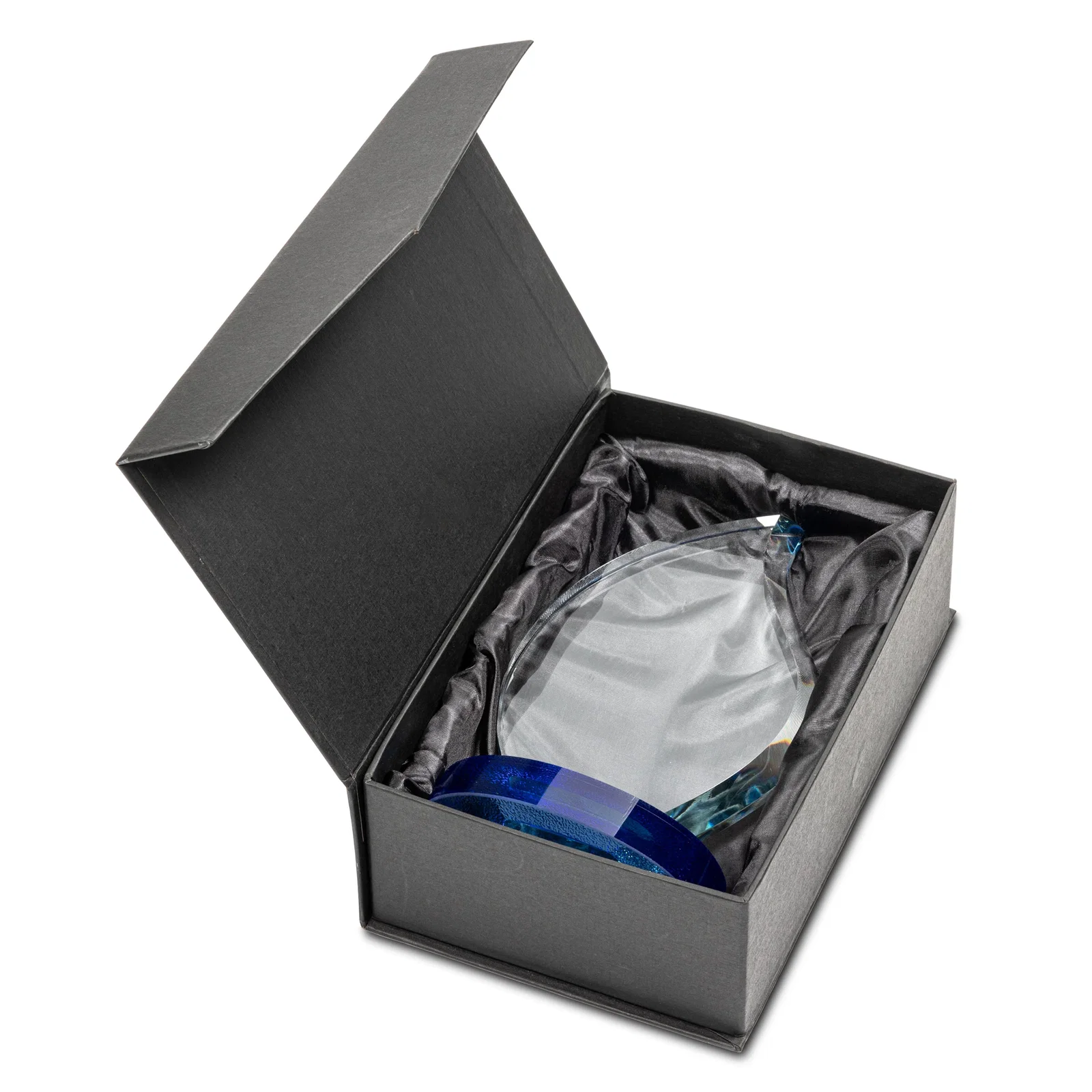 Custom Starfire Crystal Flame Award on Textured Sapphire Base for retirement presentations