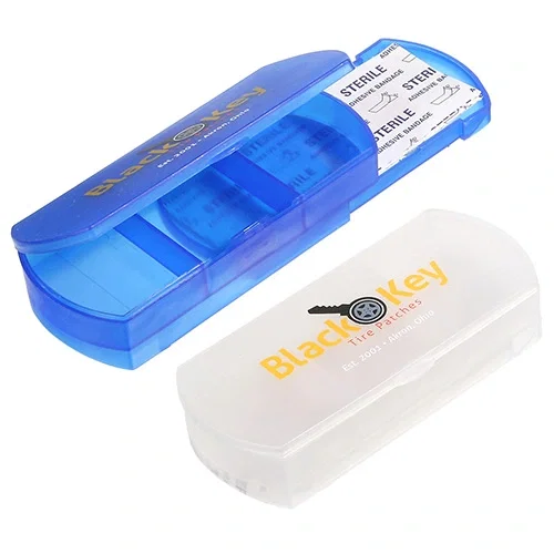 Promotional Health Case bandage holder pill box, close-up of logo imprint area