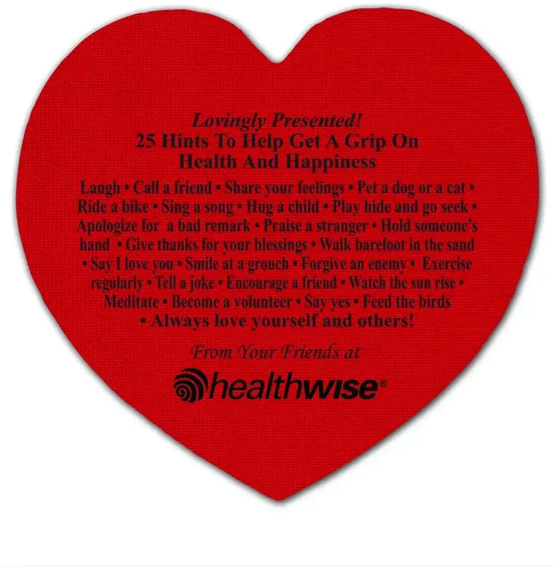 Health & Happiness Heart Jar Opener. Heart-shaped rubber jar opener grip pad for healthcare and wellness giveaways, view 2