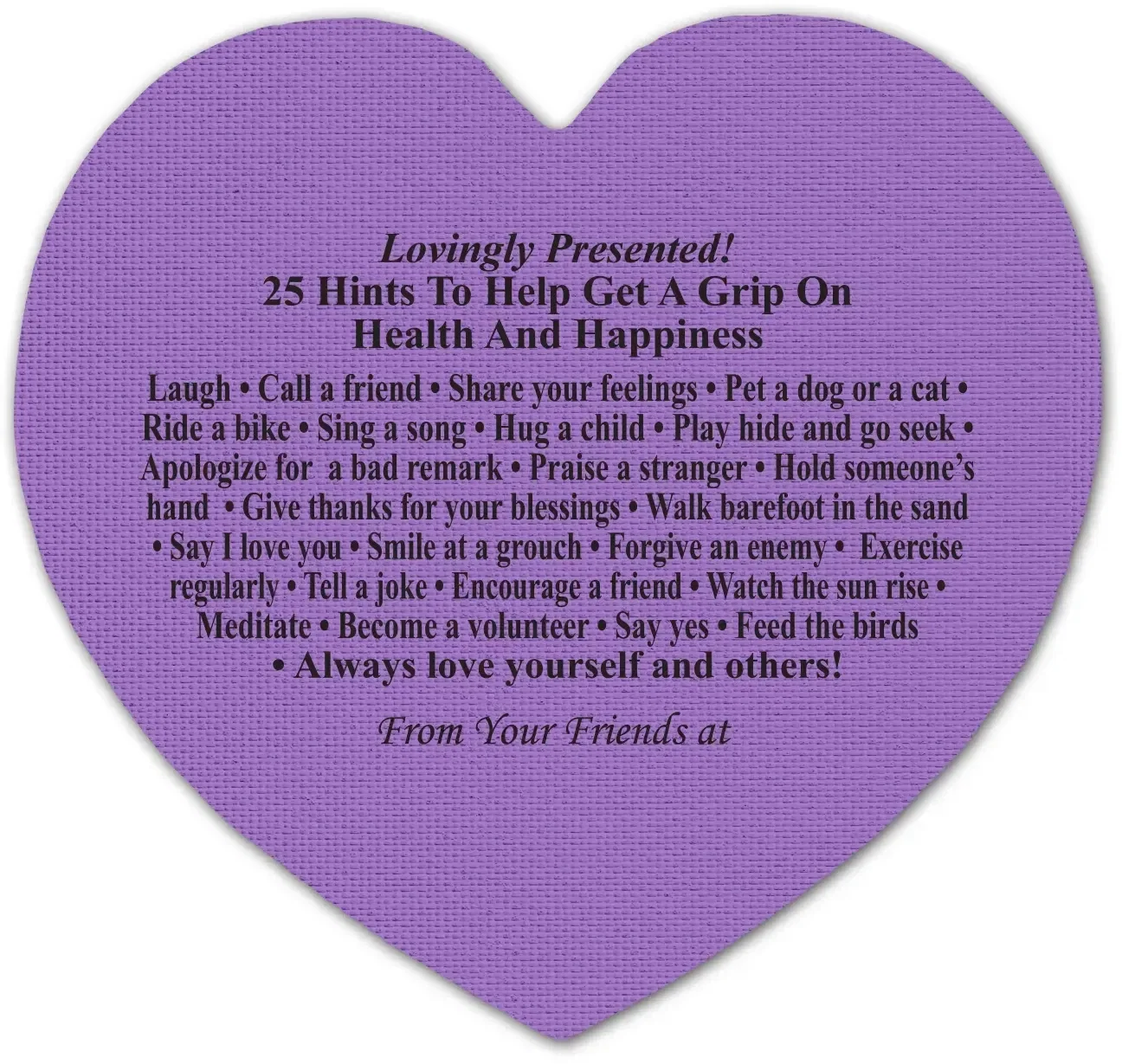 Health & Happiness Heart Jar Opener. Heart-shaped rubber jar opener grip pad for healthcare and wellness giveaways, view 4