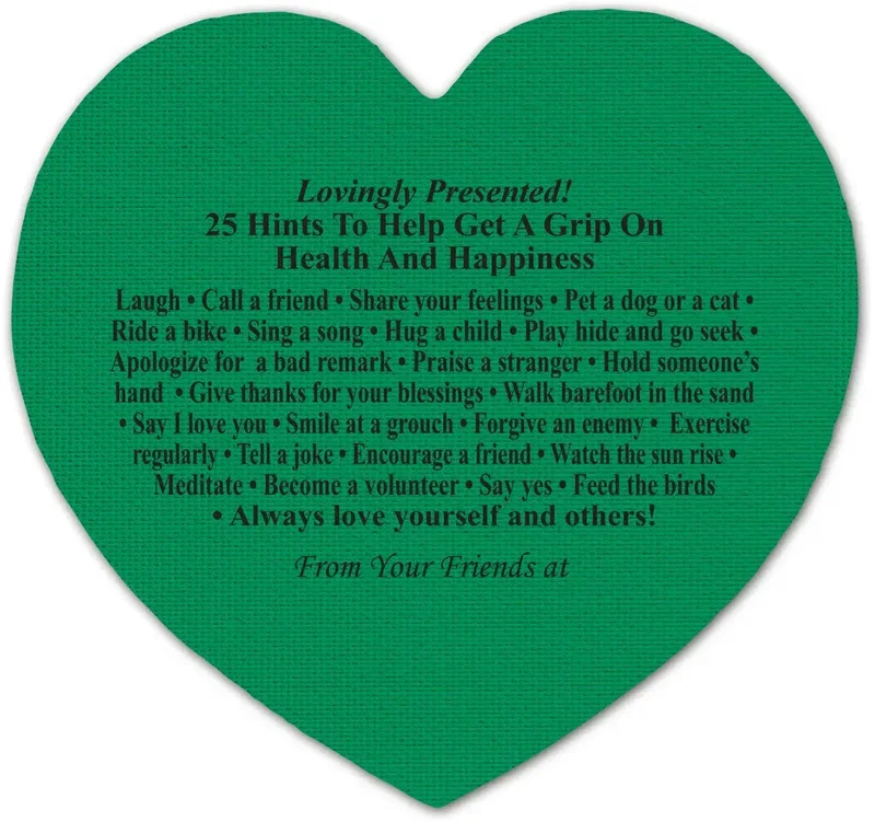 Health & Happiness Heart Jar Opener. Heart-shaped rubber jar opener grip pad for healthcare and wellness giveaways, view 8