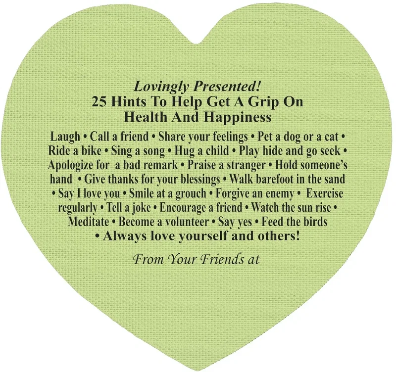 Health & Happiness Heart Jar Opener. Heart-shaped rubber jar opener grip pad for healthcare and wellness giveaways, view 9