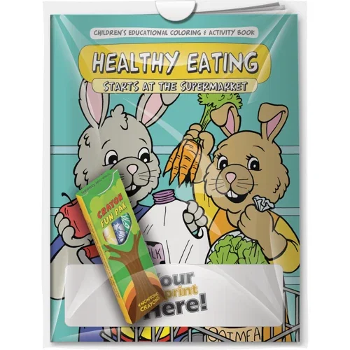 Healthy Eating Starts at the Supermarket coloring book with non-toxic Fun Pak crayons combo pack