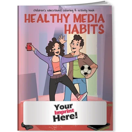 Healthy Media Habits coloring book front cover artwork teaching kids screen-time balance