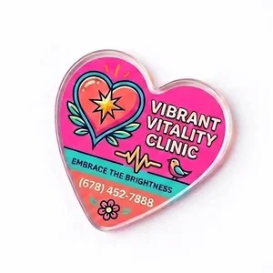 Heart Shaped Clear Acrylic Magnet, 2" x 2", Full-Color Imprint