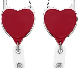 Heart Carabiner Badge Reel & ID Holder (Red & White) — view 4