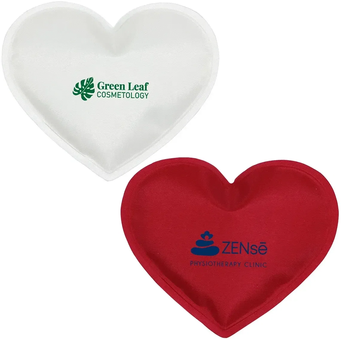 Heart Nylon-Covered custom hot/cold pack front view, branded heart therapy pack for health fairs