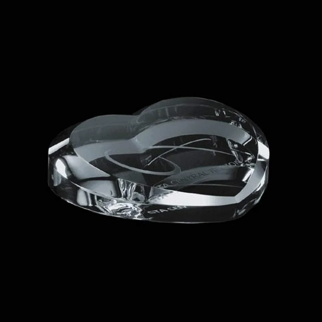 Custom Flat-Top Heart Crystal Paperweight, 4" Optical Crystal, client appreciation gift for employee recognition
