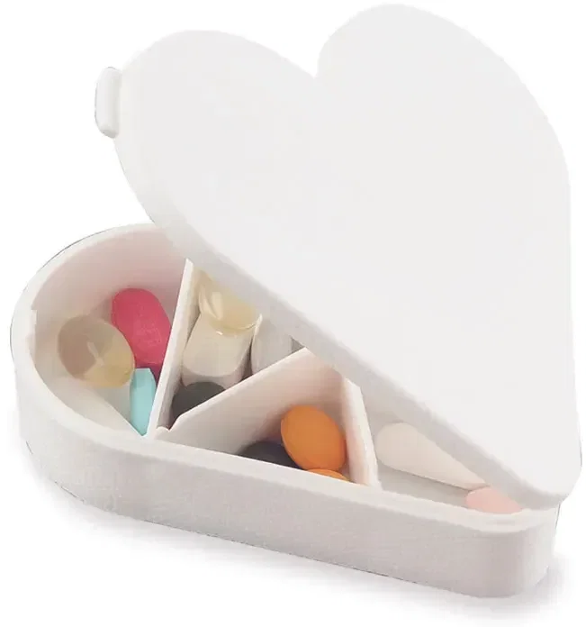 Heart Pill Box. Heart-shaped polypropylene pill box with seven weekly compartments for clinics, view 2