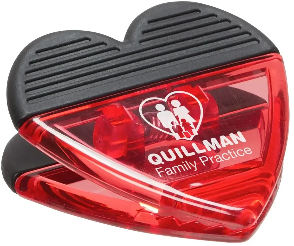 Heart-shaped magnetic power clip with custom logo, promotional magnetic note clip
