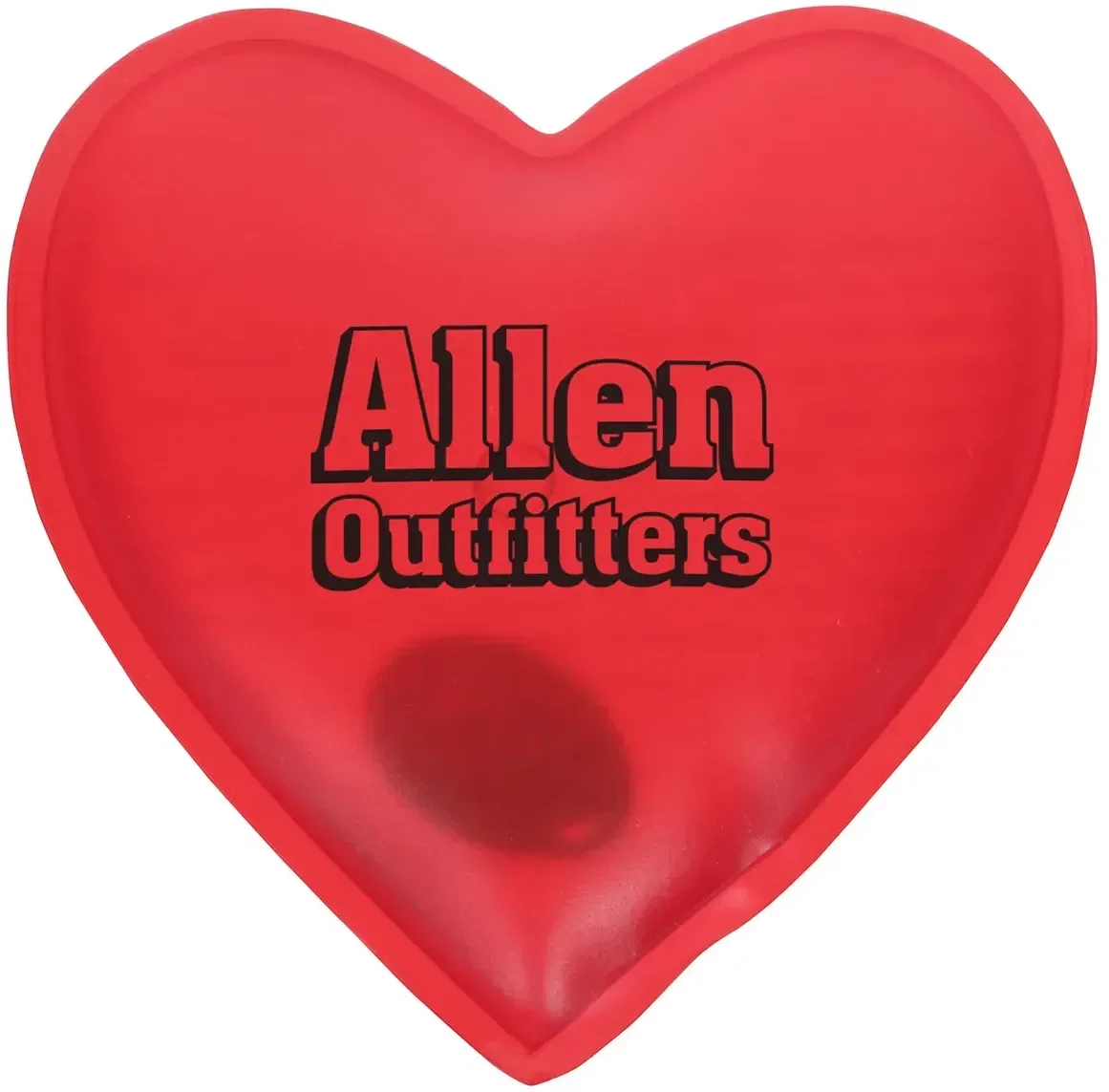 Custom heart-shaped reusable hand warmer held in hand, lifestyle shot with logo