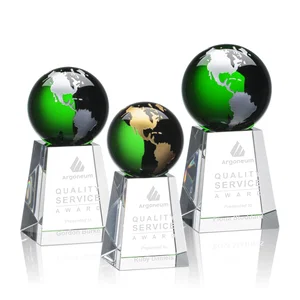 Emerald Optical Crystal Globe Award with Gold or Silver Outline