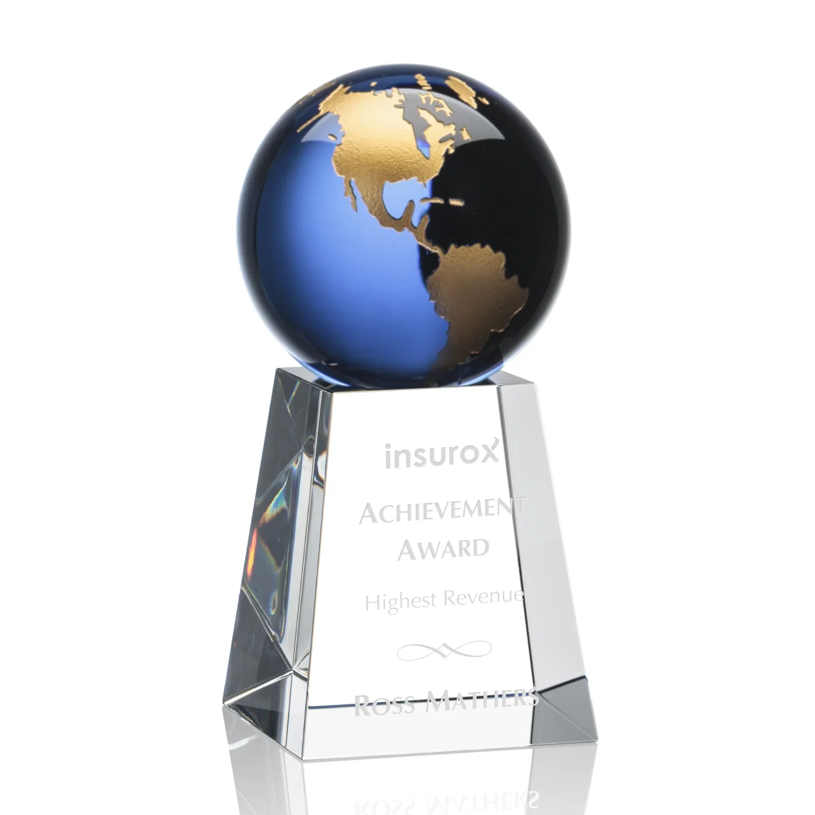 Custom Emerald Optical Crystal Globe Award with Gold or Silver Outline for company anniversary events