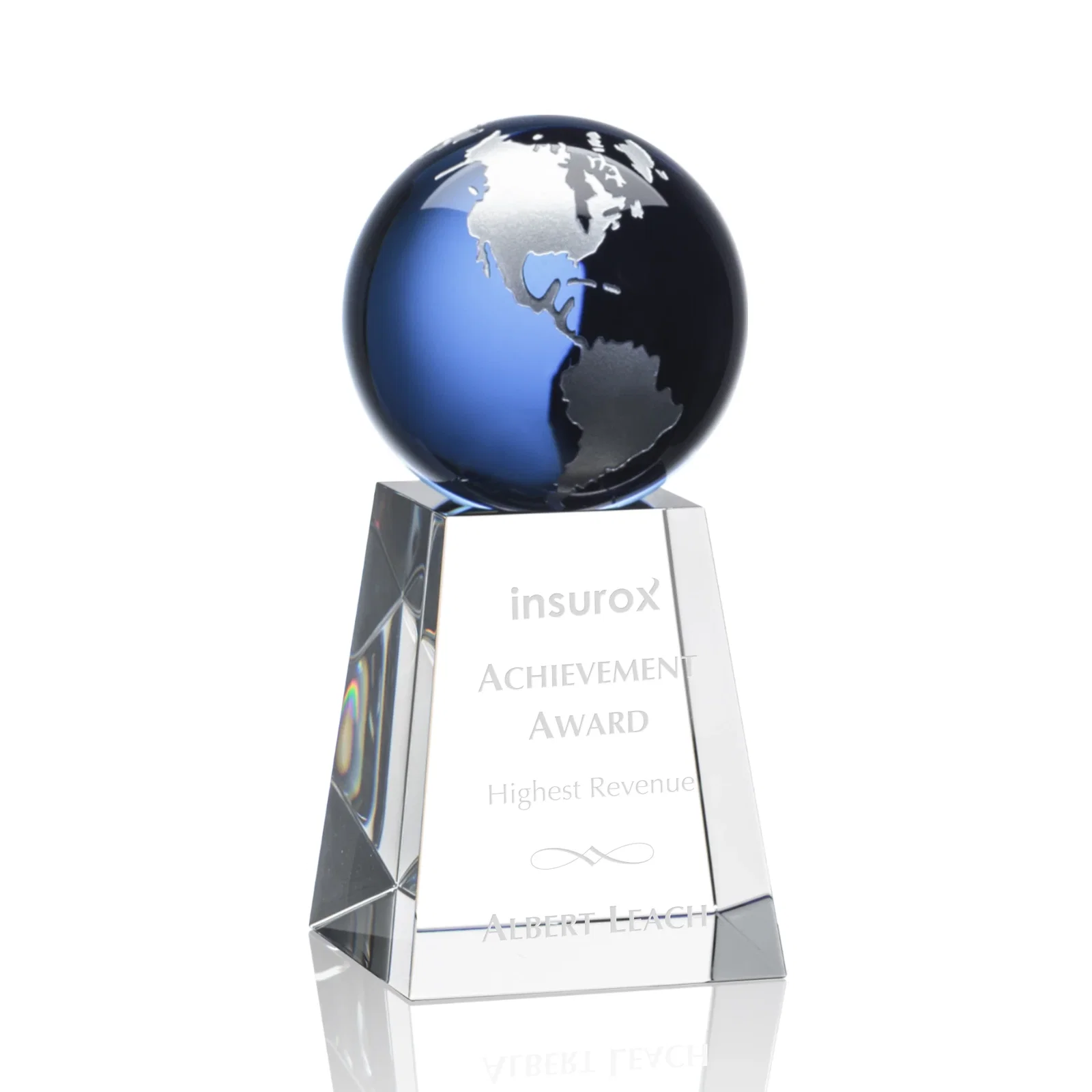 Personalized Emerald Optical Crystal Globe Award with Gold or Silver Outline for graduation ceremonies
