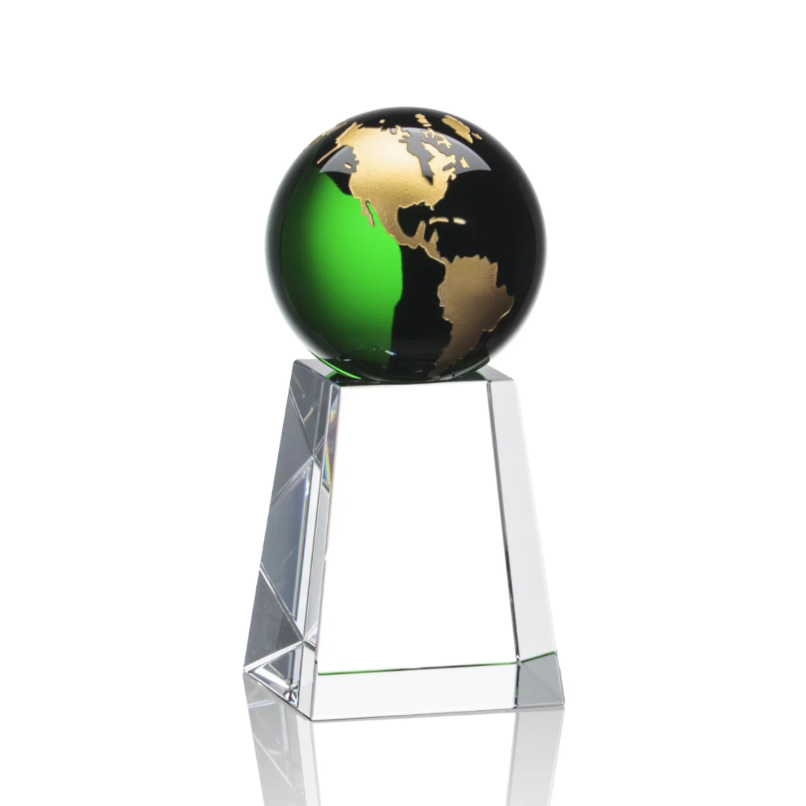 Personalized Emerald Optical Crystal Globe Award with Gold or Silver Outline for volunteer appreciation