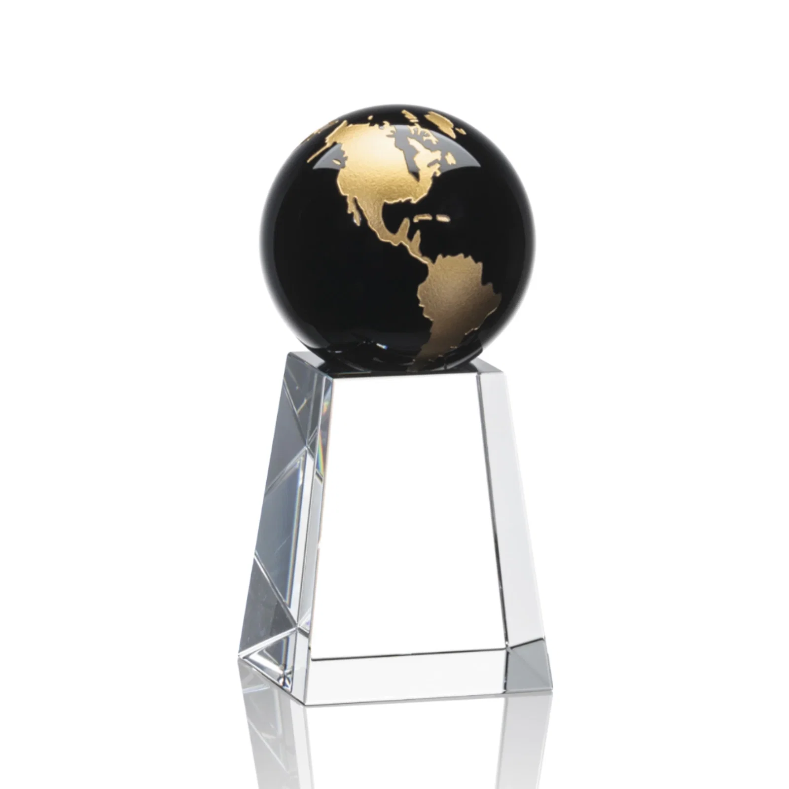Promotional Emerald Optical Crystal Globe Award with Gold or Silver Outline for employee recognition