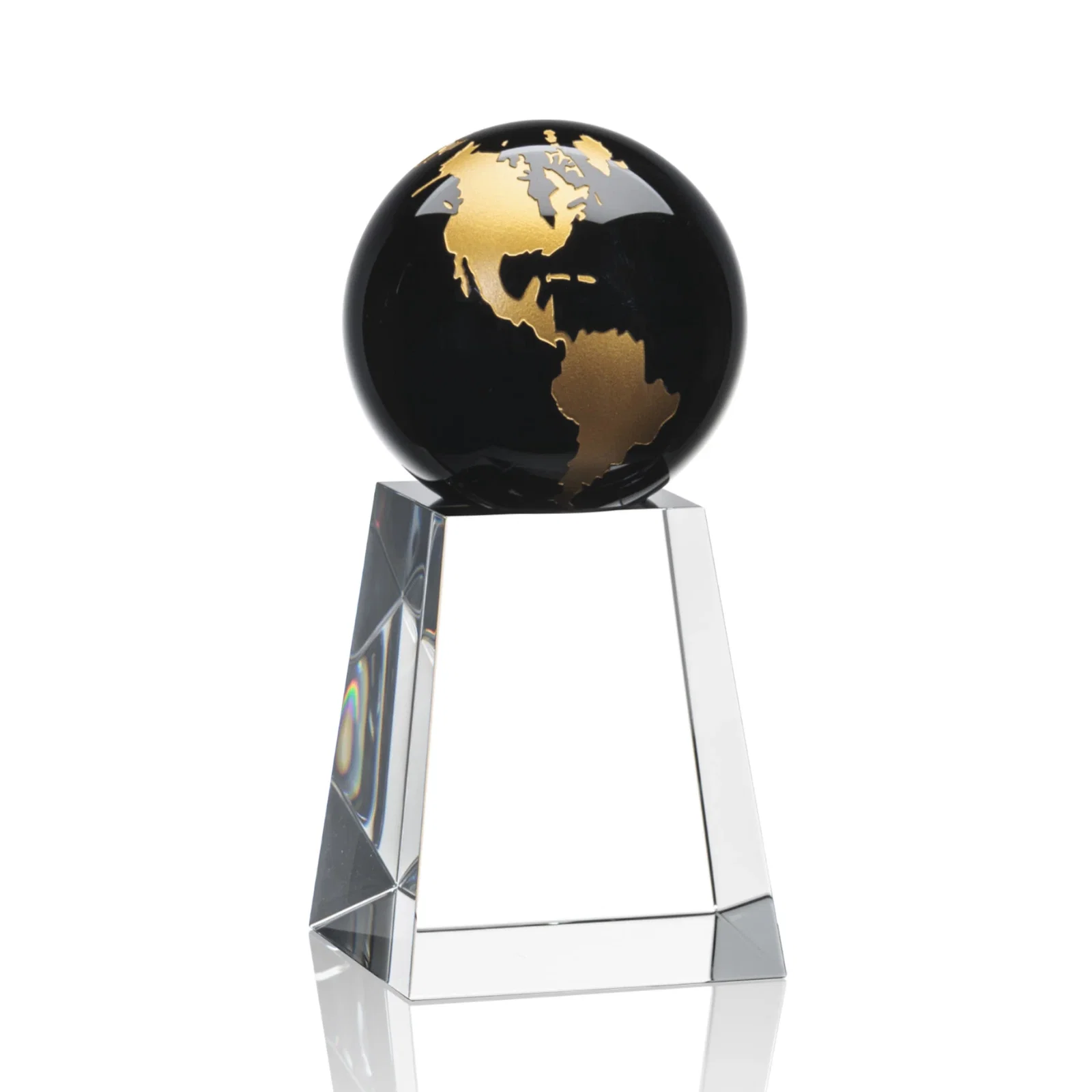 Promotional Emerald Optical Crystal Globe Award with Gold or Silver Outline for corporate award ceremonies