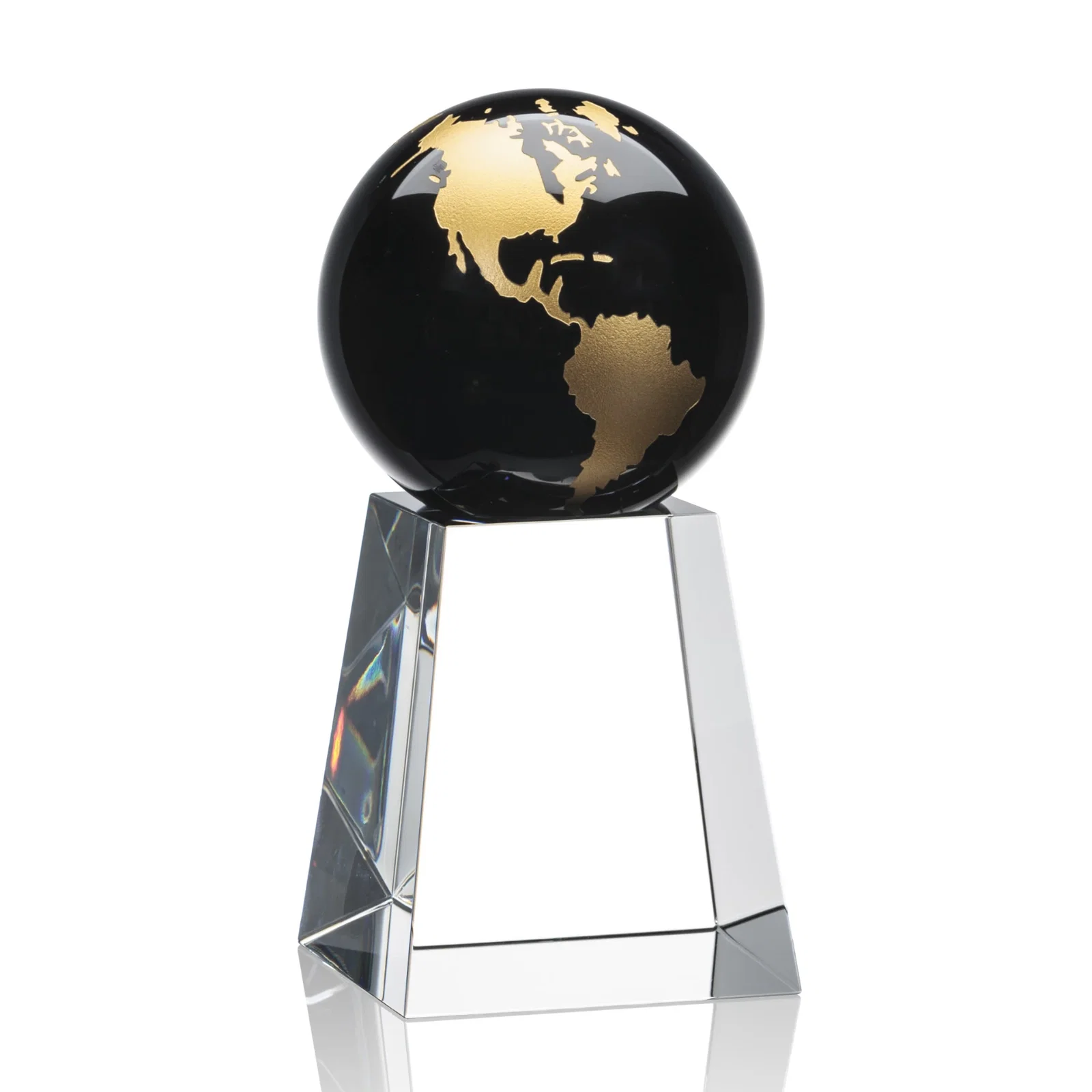 Promotional Emerald Optical Crystal Globe Award with Gold or Silver Outline for service anniversary gifts
