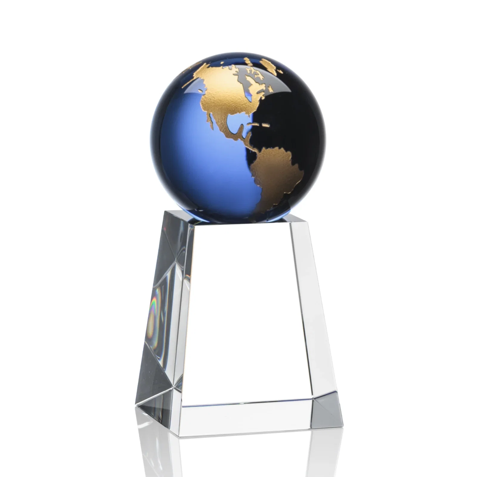 Promotional Emerald Optical Crystal Globe Award with Gold or Silver Outline for retirement presentations
