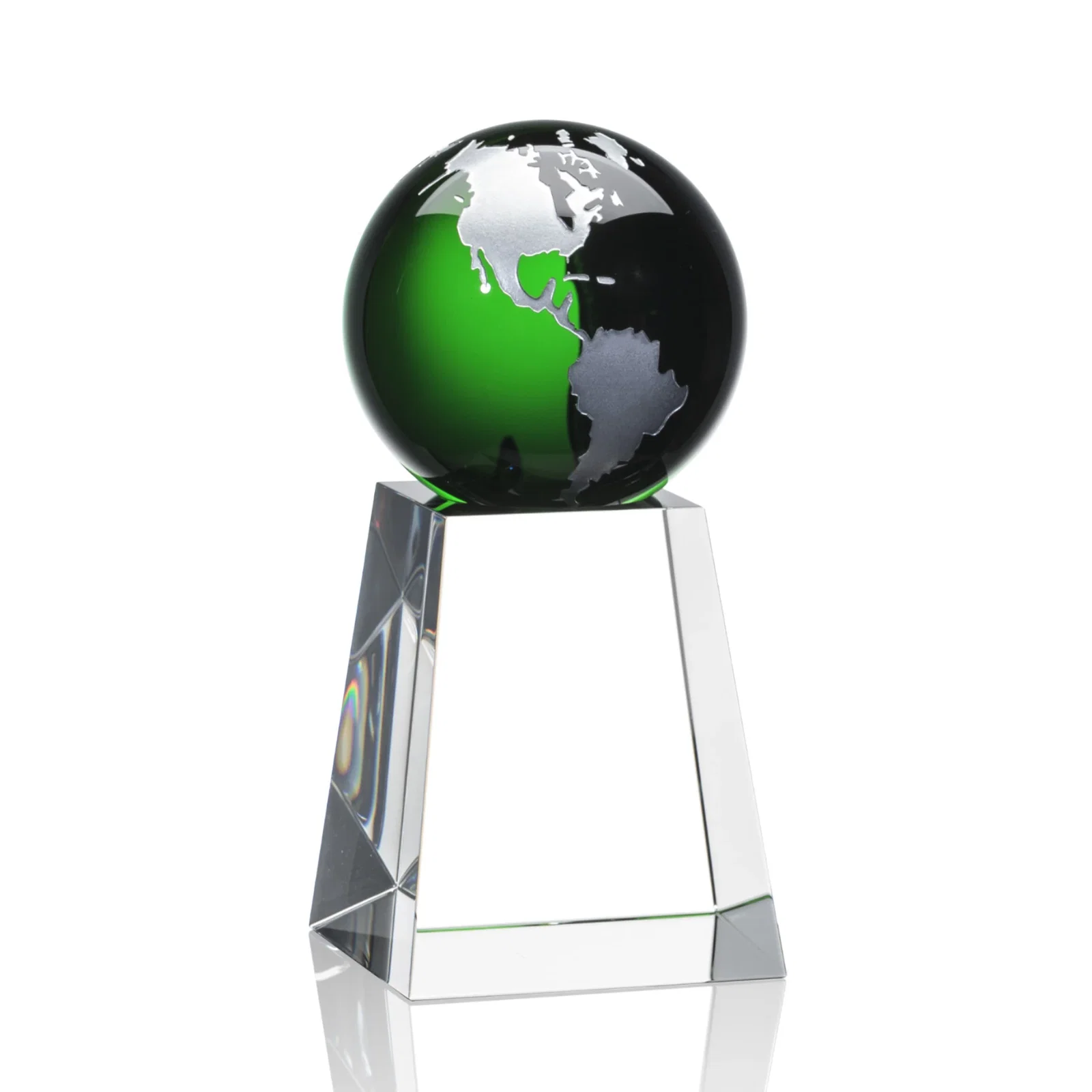 Promotional Emerald Optical Crystal Globe Award with Gold or Silver Outline for graduation ceremonies