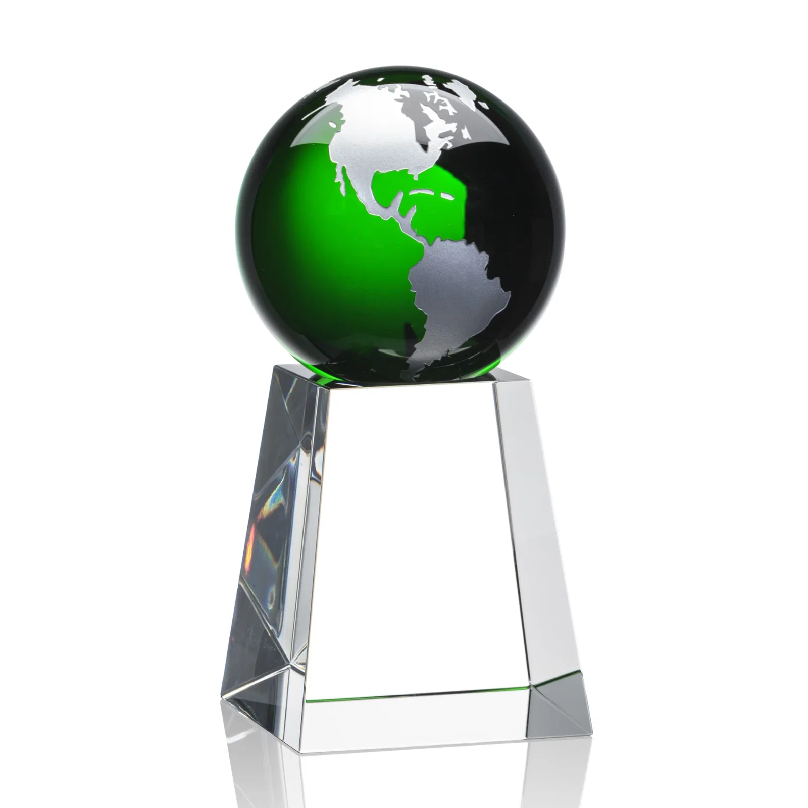 Promotional Emerald Optical Crystal Globe Award with Gold or Silver Outline for safety achievement programs