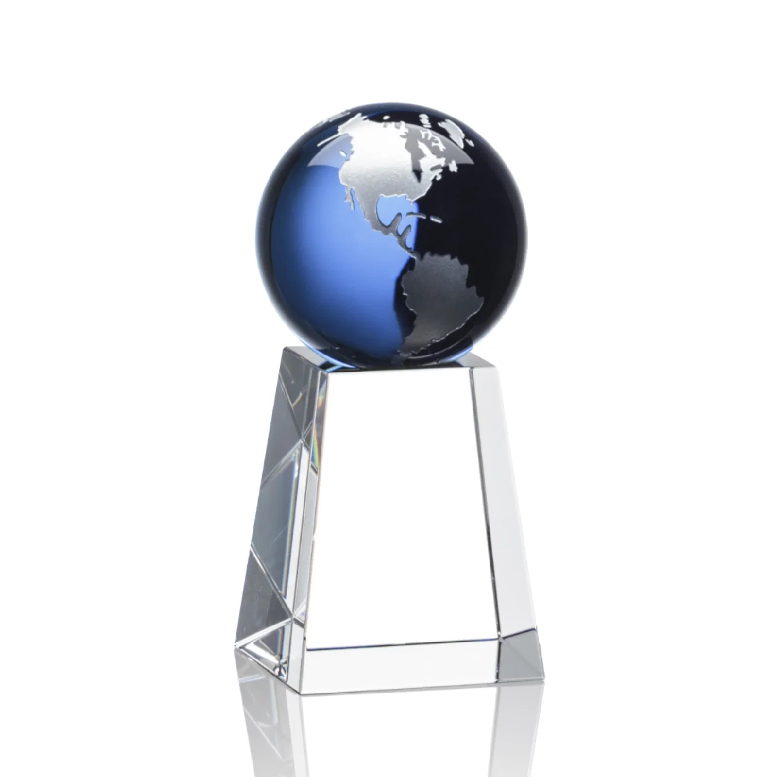 Branded Emerald Optical Crystal Globe Award with Gold or Silver Outline for employee recognition