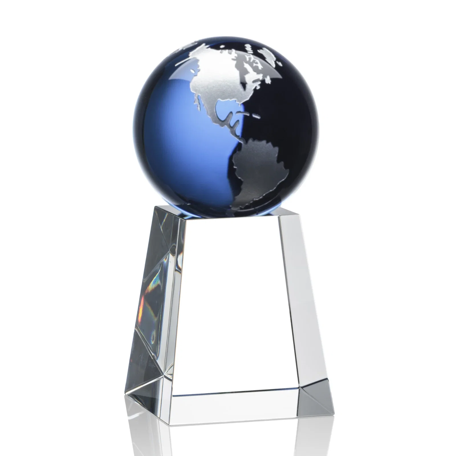 Branded Emerald Optical Crystal Globe Award with Gold or Silver Outline for service anniversary gifts