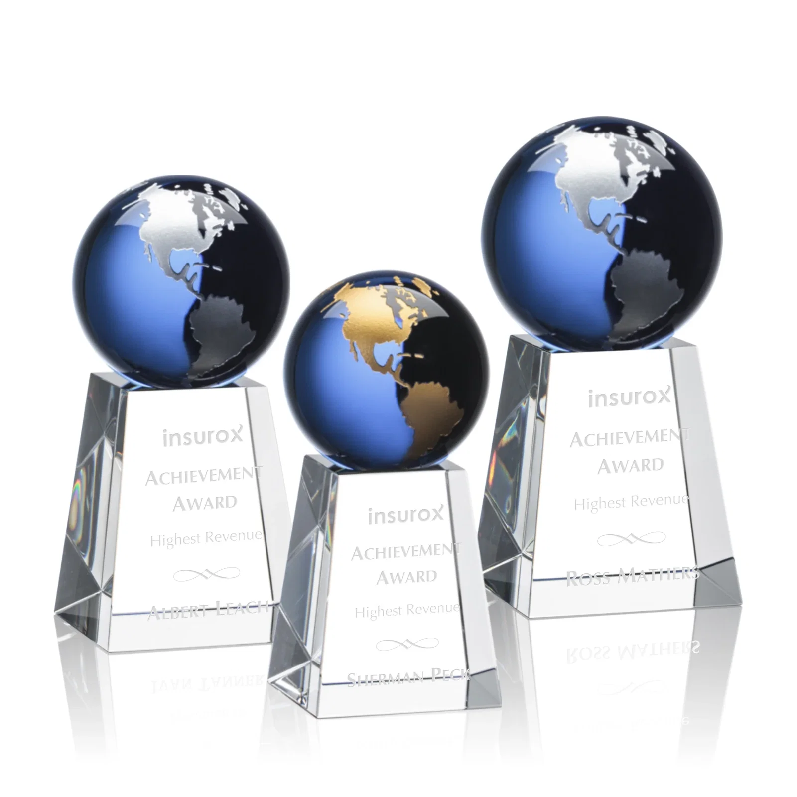 Custom Emerald Optical Crystal Globe Award with Gold or Silver Outline for safety achievement programs