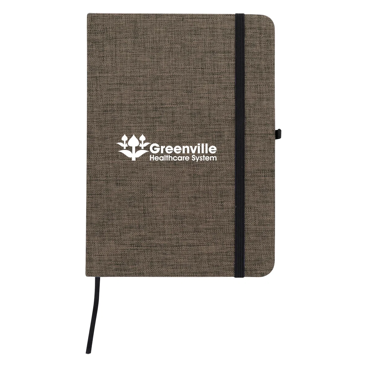 Back of the notebook with its plain heathered surface