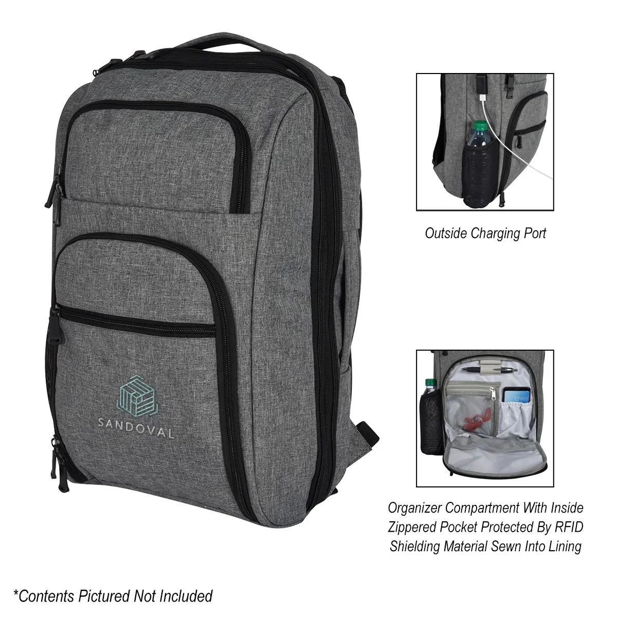 RFID-blocking pocket shown on the front panel