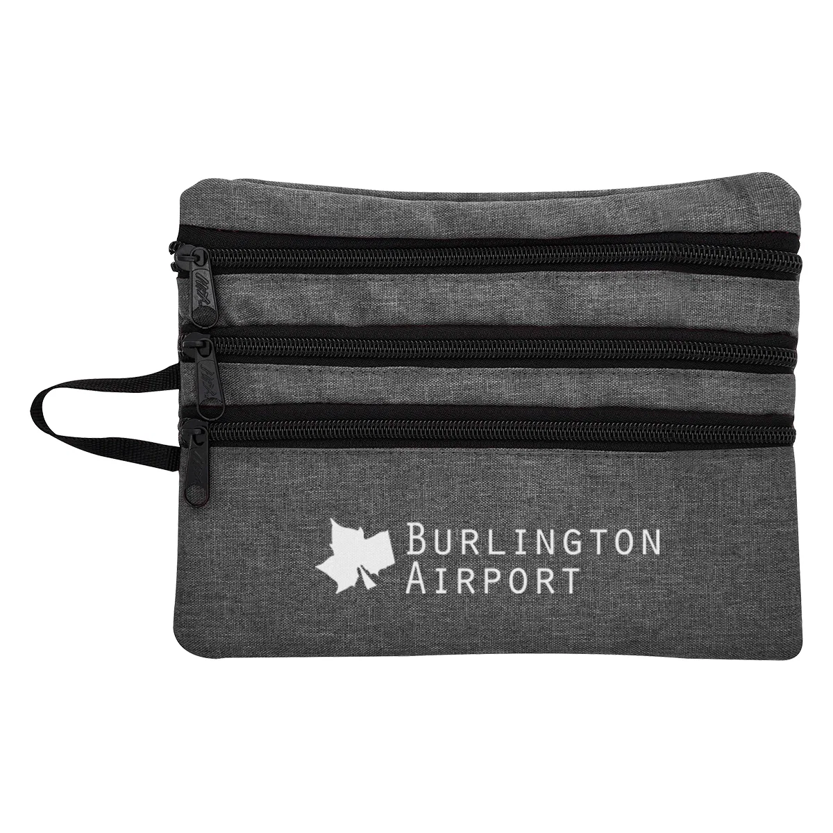 Zipper wraps around three sides of the pouch